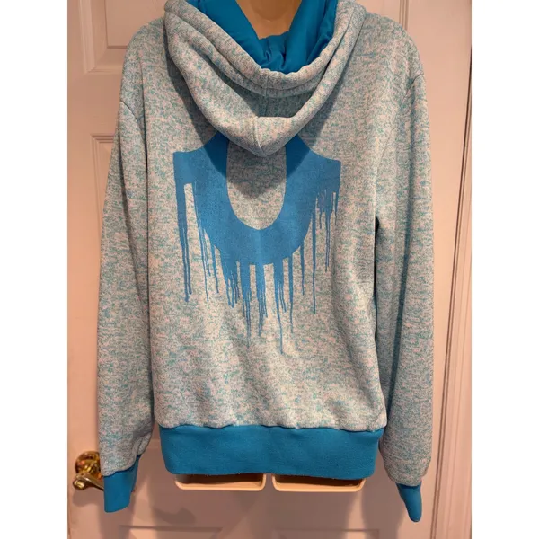 True Religion Womens XL Blue Space Dye Drip Horseshoe Full Zip Hoodie Sweatshirt - Image 7