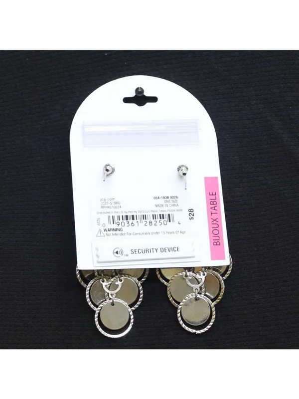 NWT Bijoux Bar Ring Glitter Disc Layered Dangly Earrings Silver Gray / Purple 3" - Image 2