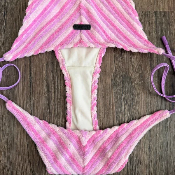 Triangl Swimwear Vinca Lotus Pink Stripe Terry Toweling Bikini Set Size Small - Image 6