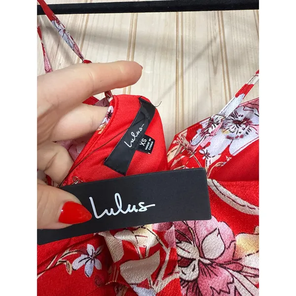 NWT Lulus My Favorite Day Red Floral Print Tulip Skirt Midi Dress Party Size XS - Image 7