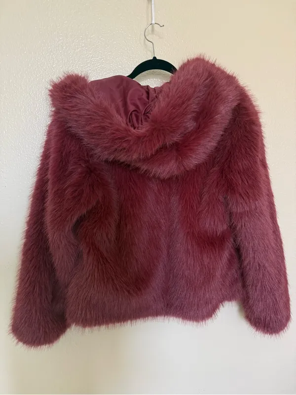 Wild Fable Burgundy Faux Fur Jacket S Y2K Mob Wife Glam Plush Coat - Image 7