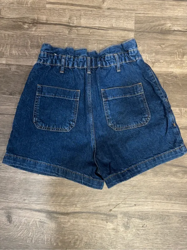 ZARA High Rise Paperbag Denim Shorts Blue Size 8 - Image 3