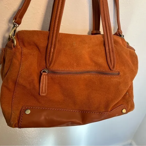 Shiraleah‎ Chicago Marlow Satchel Bag Vegan Suede Tan Rust Fringe Details Zip - Image 7