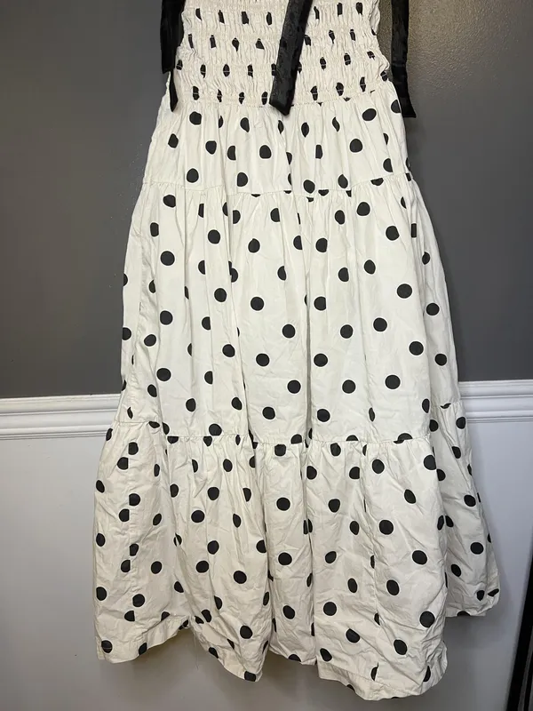 En Saison Dress Womens Medium White Polka Dot Smocked Tiered Maxi Sundress - Image 9