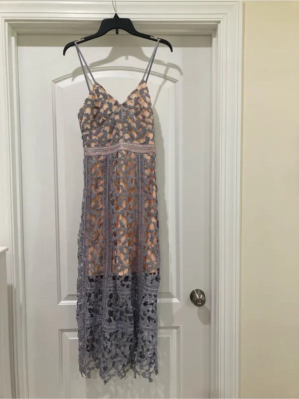 Elliatt Light Grey Lace Maxi Dress with Nude Lining - Image 2