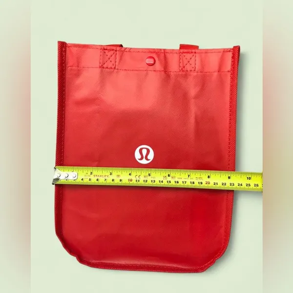 Lululemon Small Reusable Shopping Tote Bag Snap Button Red and White 9" x 11.5” - Image 7
