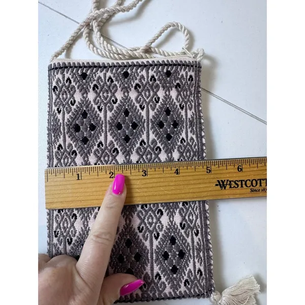 Vintage Crossbody Bag Womens Small‎ Woven Geometric Tassels Boho Indie - Image 3