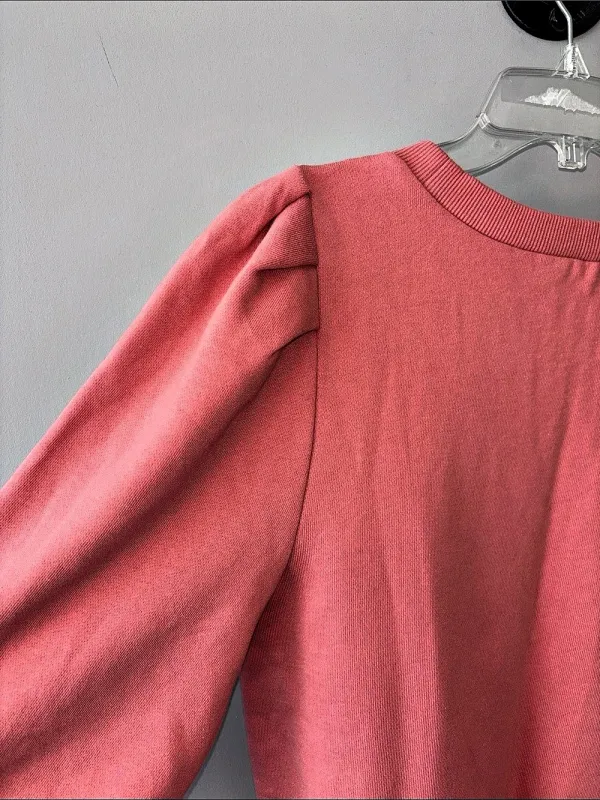 LOFT Puff Sleeve Sweatshirt Coral Pink Medium - Image 4
