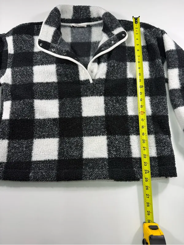 LOFT Black & White Buffalo Check Teddy Pullover Jacket - Image 3