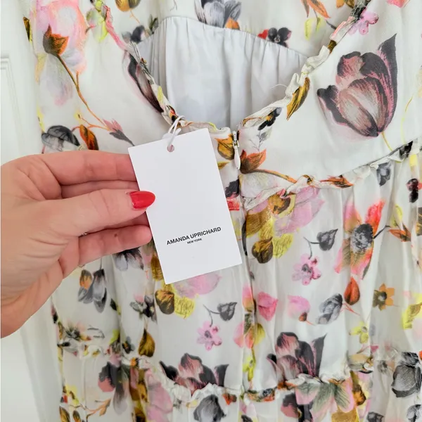 Amanda Uprichard Estella Floral Maxi Dress Halter Cream White‎ Pink Backless M - Image 12