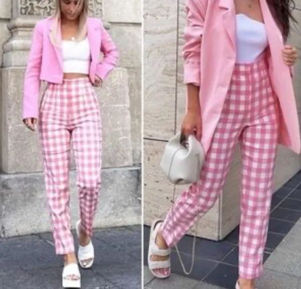 Zara‎ Pink White Gingham Picnic Ankle Pants Retro Size Small Easter Spring - Image 2