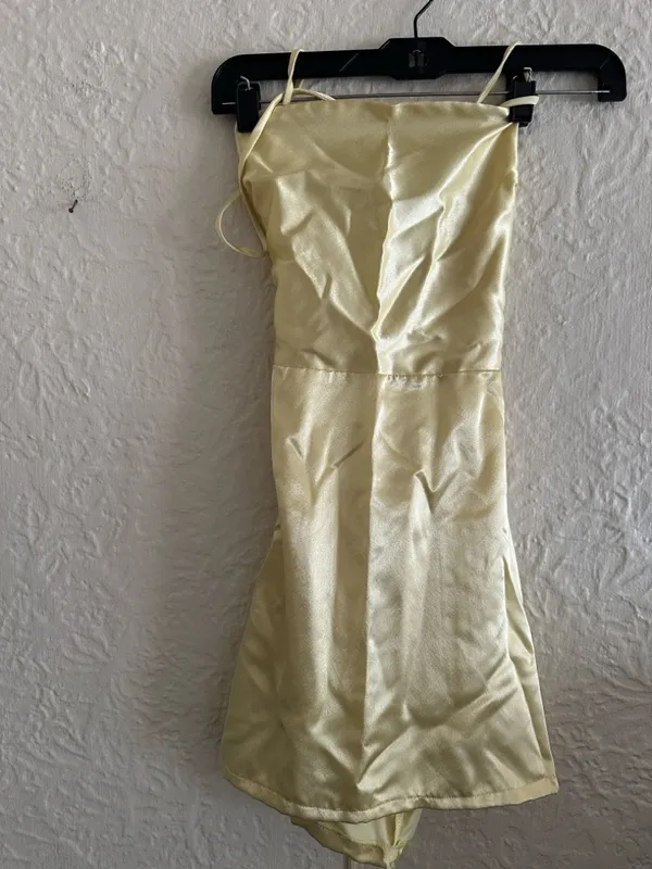 Lucy in the Sky Lulu Satin Lace Up Light Yellow Slip Dress Medium - Image 2