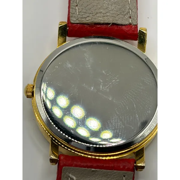 Parmeni Quartz Gold‎ Tone Red Dial Leather Band Women's Watch - Image 6