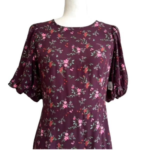 Old Navy Dress Purple Plum Floral Short Puff Sleeve Dress Midi Maxi Medium NEW - Image 4