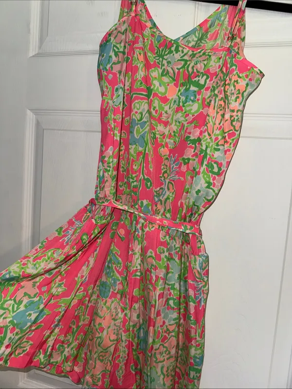 Lilly Pulitzer Pink & Green Floral Tie-Waist Romper - Image 5