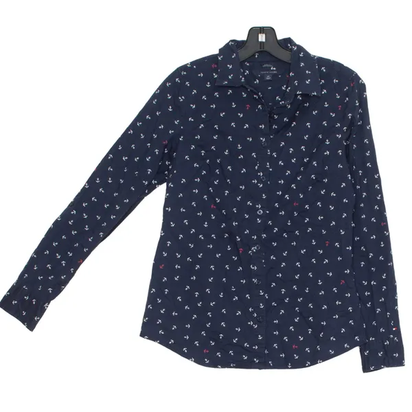 Tommy Hilfiger Top Anchor Nautical Preppy Coastal Academia Button Up Blue Small - Image 7