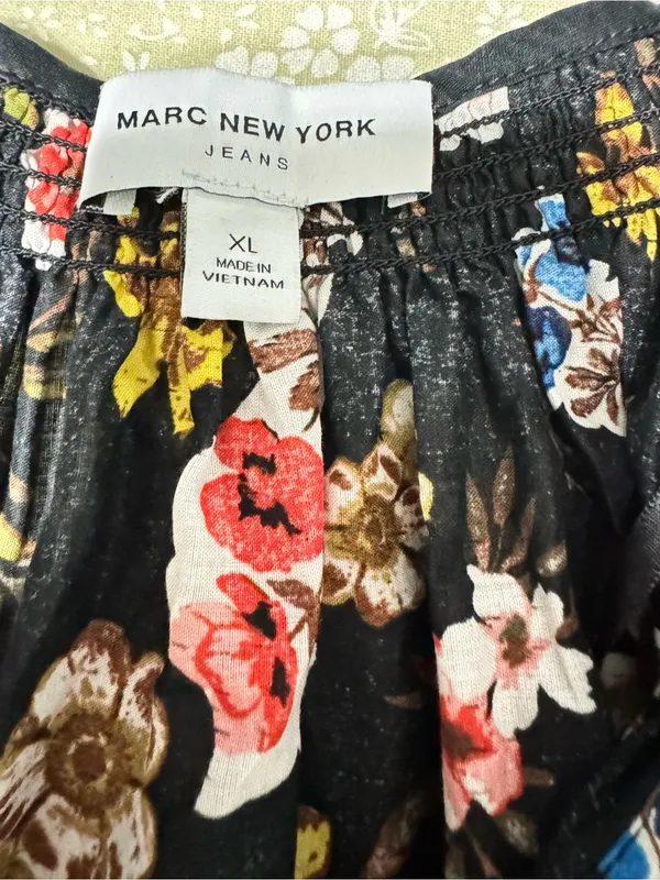 Marc New York Jeans Floral Oversized Blouse XL Black Multicolor Tassel Tie - Image 6