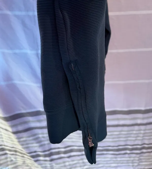 Danskin Dark Teal Ribbed Zip Sleeve Crewneck | Minimalist Edgy Cozy Sweatshirt - Image 3