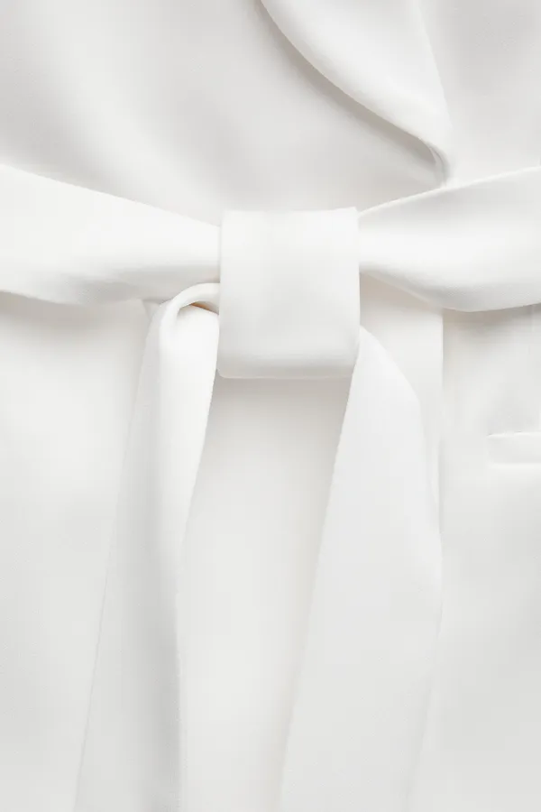 ZARA Tuxedo Blazer With Waist Tie Suit Jacket White - Image 6