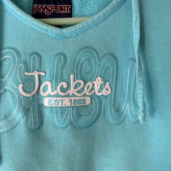 Jansport Vintage 90s‎ Y2k Teal Blue Pullover Hoodie Sweatshirt Logo Women's L - Image 3