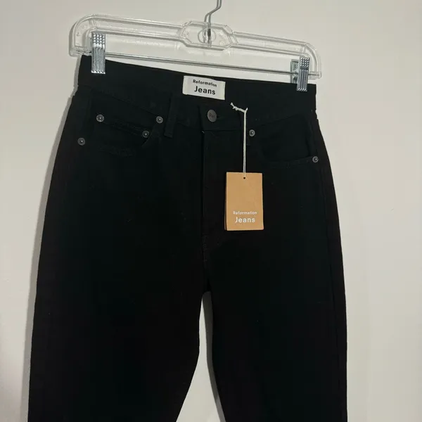 Reformation Julia High Rise Cigarette‎ Jean Black Ripped Knee Size 24 90s Sporty - Image 3
