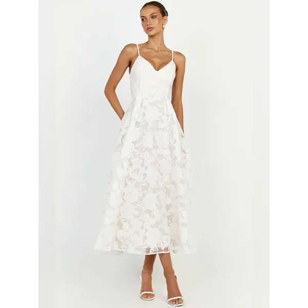 Showpo NWT Philine Midi Jacquard Plunge Dress Off White Size 2 - Image 4