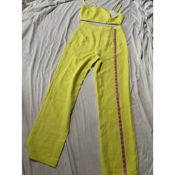 Aria Chartreuse Lime Two Piece Crop Top Wide Leg Pants Matching Set - Image 6