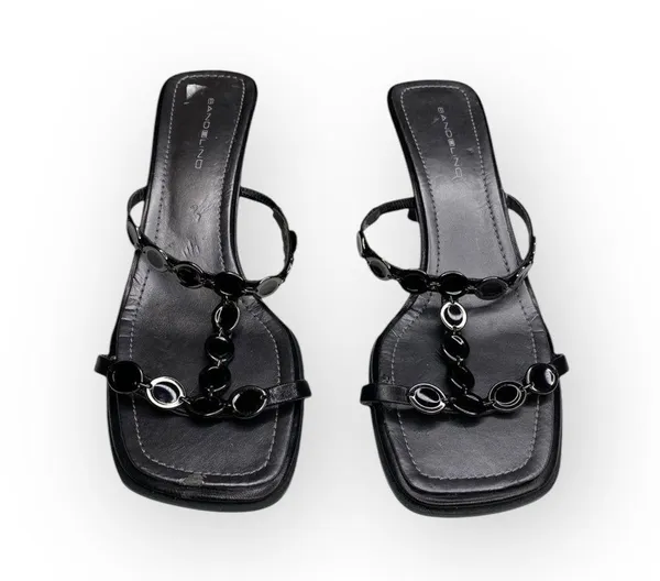 new Bandolino 𒀭 T Strap Kitten Heels Mules Sandals 𒀭 Black Leather 𒀭 10M 𒀭 SJP - Image 8