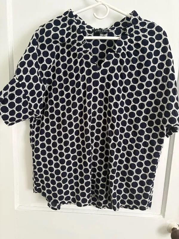 100. Cotton shirt boho chic Medium. navy and white lace - Image 2