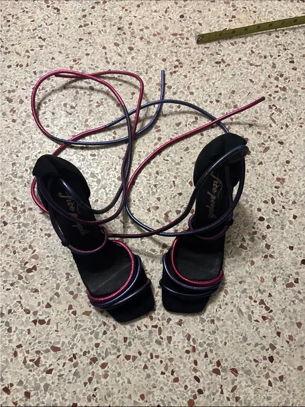 Free People Jessa Metallica Cord Ankle Wrap Suede Heels 7/38 - Image 2