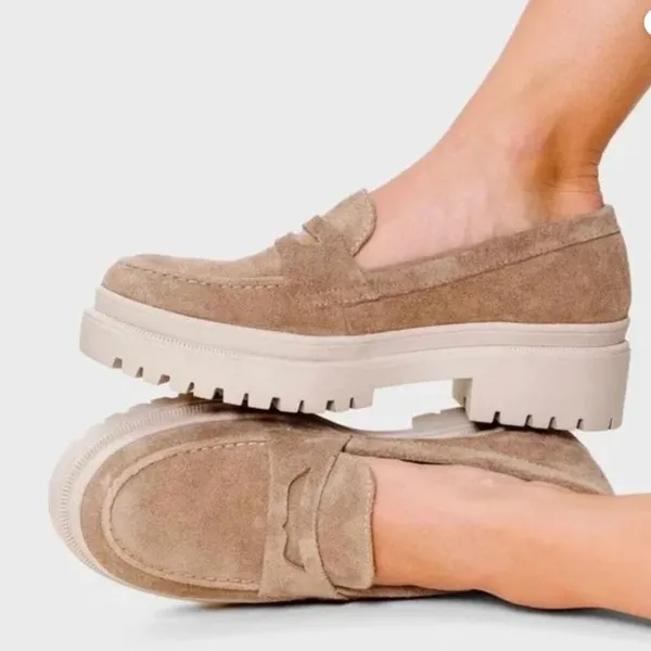 Patina Zoe Chunky Portland Leather Tan Suede Platform Lug Sole Loafer W8 - Image 2