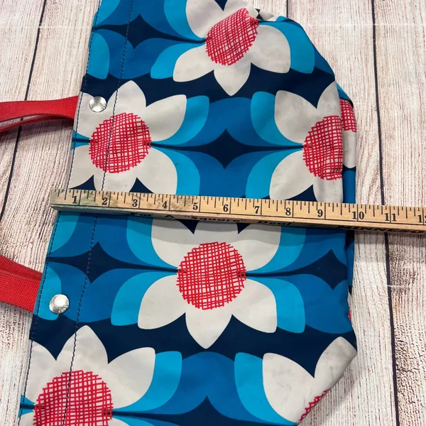 Fossil Floral Nylon Tote Bag Blue White Red‎ Retro Mod Zippered Shopper - Image 10