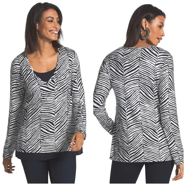 Chico's Zebra Two-In-One Top Medium Chico's 1‎ Workwear Casual Effortless Office - Image 11
