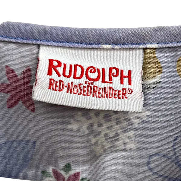 Rudolph Red Nosed Reindeer Christmas Purple Scrub Top XS X-Small - Image 4