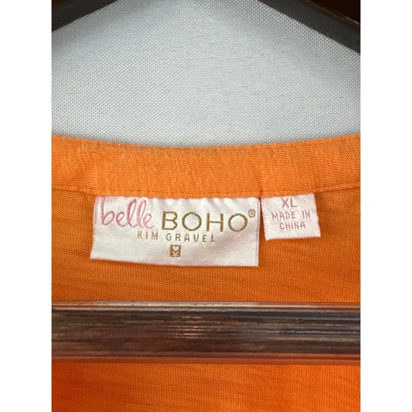 Women’s Belle Boho Kim Gravel XL Bright Orange Embroidered Blouse - Image 4