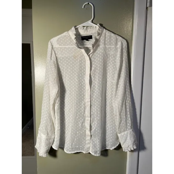 Banana Republic Women's Sz Medium Long Sleeve Drapey Blouse Snow Day White Sheer - Image 3