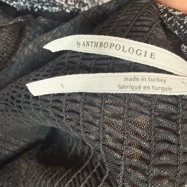 Anthropologie Aurelia Smocked Shirt Puff Short Sleeve Black White Size Large‎ - Image 5