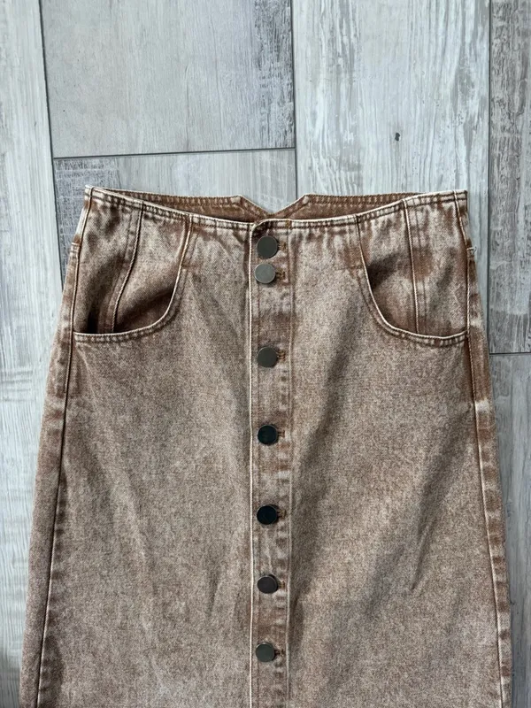 NWT SoMe Neutral 90s Button Front Washed Cotton Midi Denim Skirt size small - Image 9