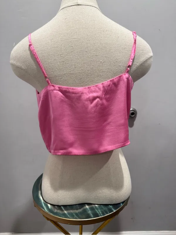 aerie Pink Satin Drawstring Cami - Image 5