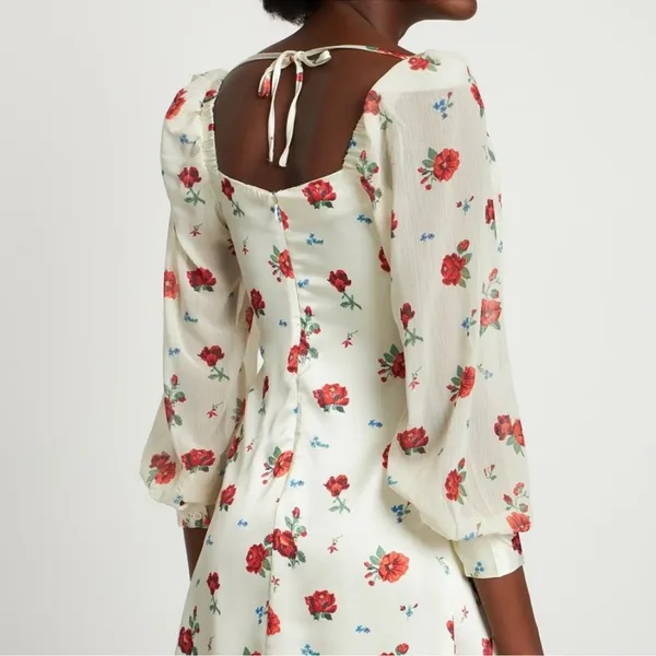Weworewhat‎ Red Floral Satin Puff Sleeve Mini Dress Size 8 - Image 3