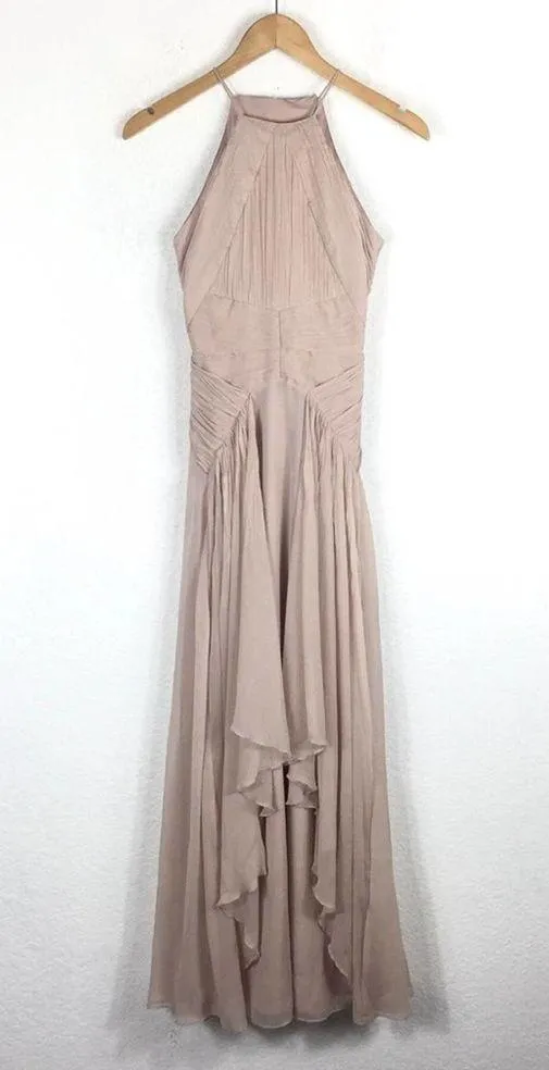 ASOS Design Bridesmaid Pink Blush Pinny Ruched Bodice Chiffon Maxi Dress Size 2 - Image 4
