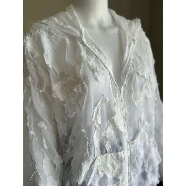 Flawed Y2K White Sheer Deconstructed Hoodie Long Sleeve Top - Image 8