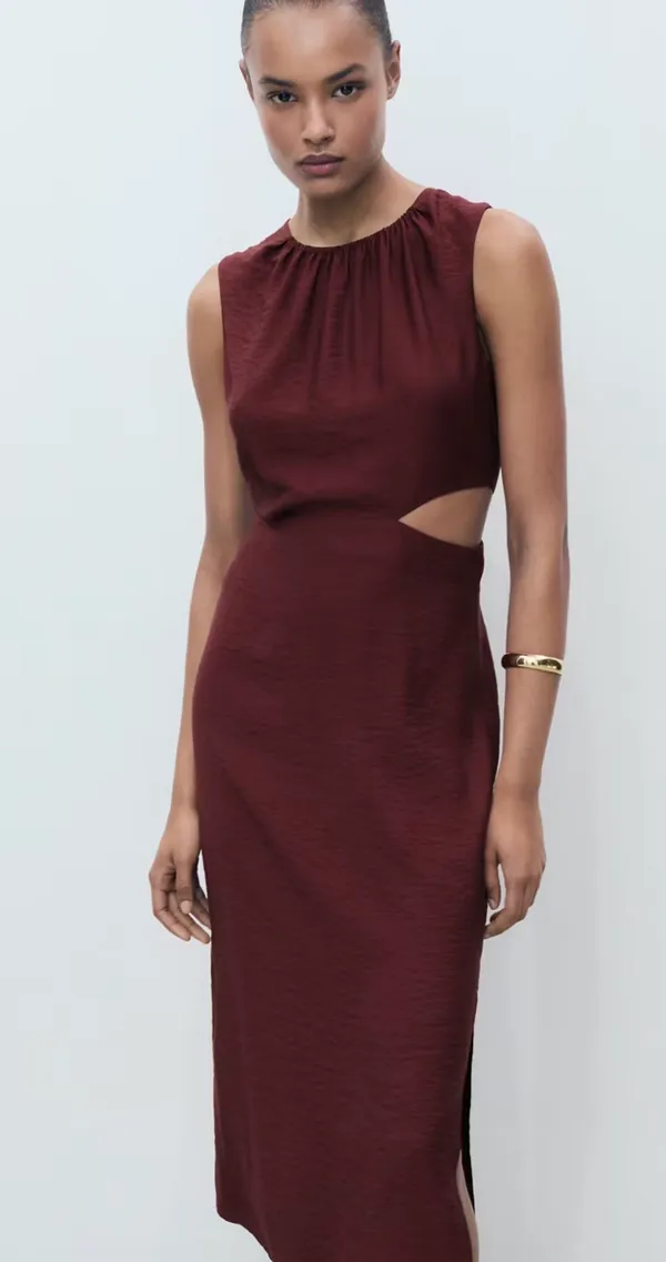 Mango Maroon Cut Out Dress - Image 5