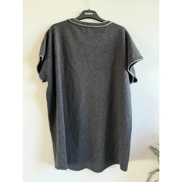 Neiman Marcus Cashmere Collection Gray Metallic Trim Short Sleeve Sweater M - Image 3
