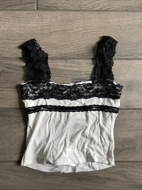 MAJORELLE White Camisole with Black Lace Trim - Image 3