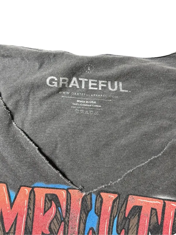 Grateful Dead Smell The Roses Gray Crop Top T-Shirt Women's Large Skull Band Tee - Image 3
