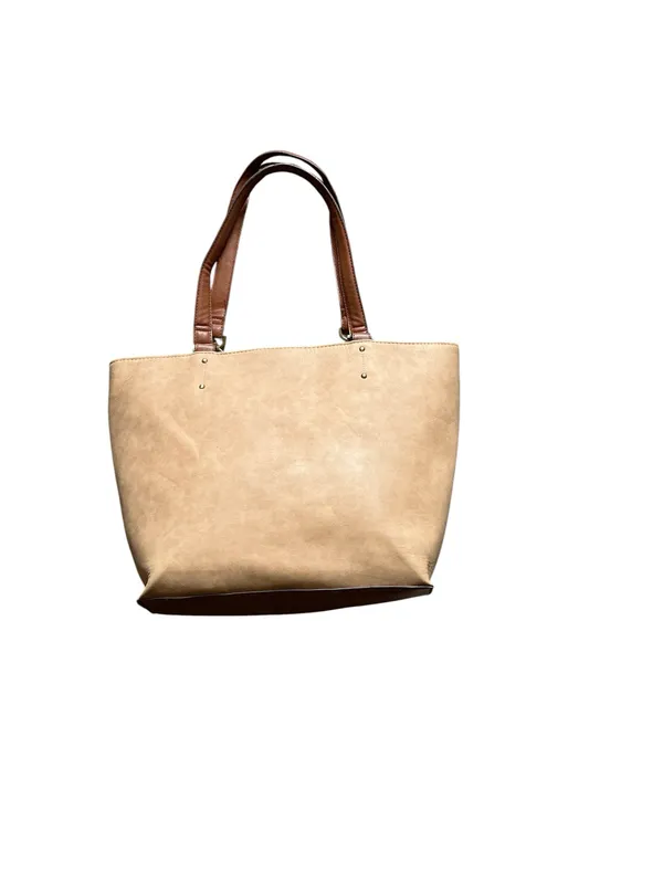 Two-Tone Faux Leather Tote Bag - Tan & Cognac Brown Everyday Shoulder Bag - Image 2