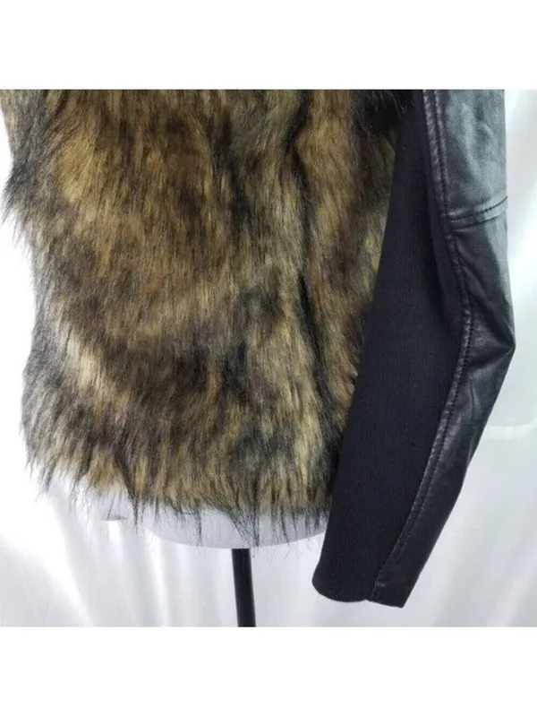Bardot Womens Faux Fur Leather Long Sleeves Jacket Coat Black Tan Size 6 - Image 8