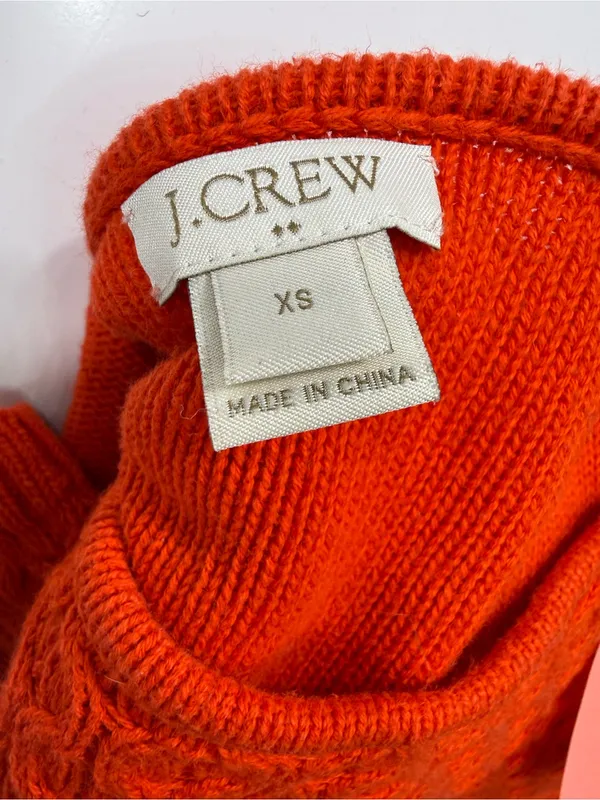 J. Crew 100% Cotton Orange Cable Knit Crewneck Sweater - Image 6