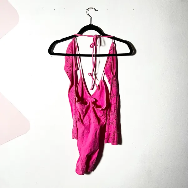 Oh Polly Unitard Romper Womens M/L Pink Rhinestone Cut Out Rave Festival - Image 3